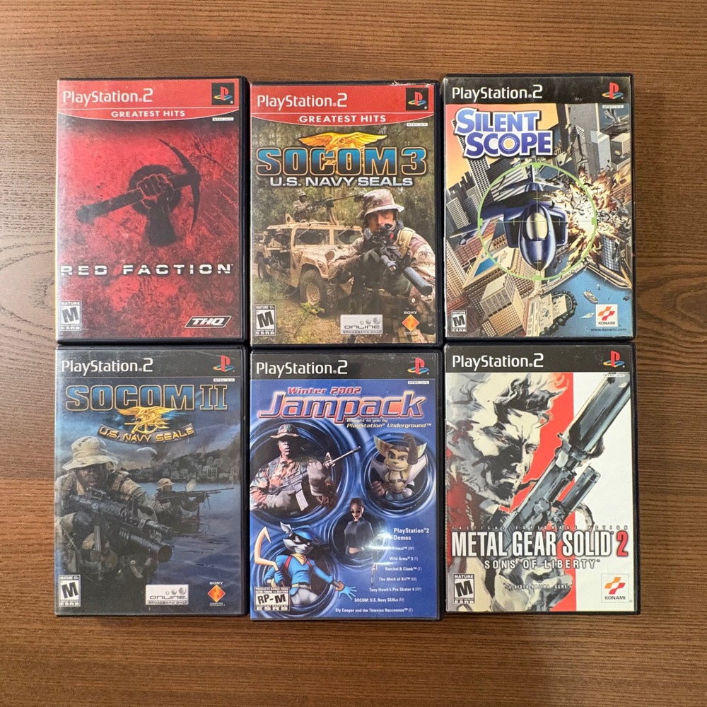 Sony PlayStation 2 Video Game Lot of 6 MGS2 SOCOM Red Faction PS2 Good Bundle